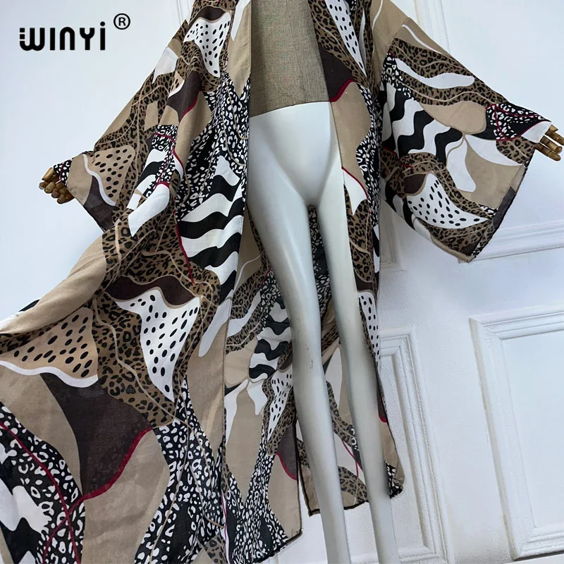 WINYI afryka moda lato kimono maxi sukienka plażowa zakrycie sweter boho seksowny płaszcz abaje wzór w cętki stroje plażowe damskie