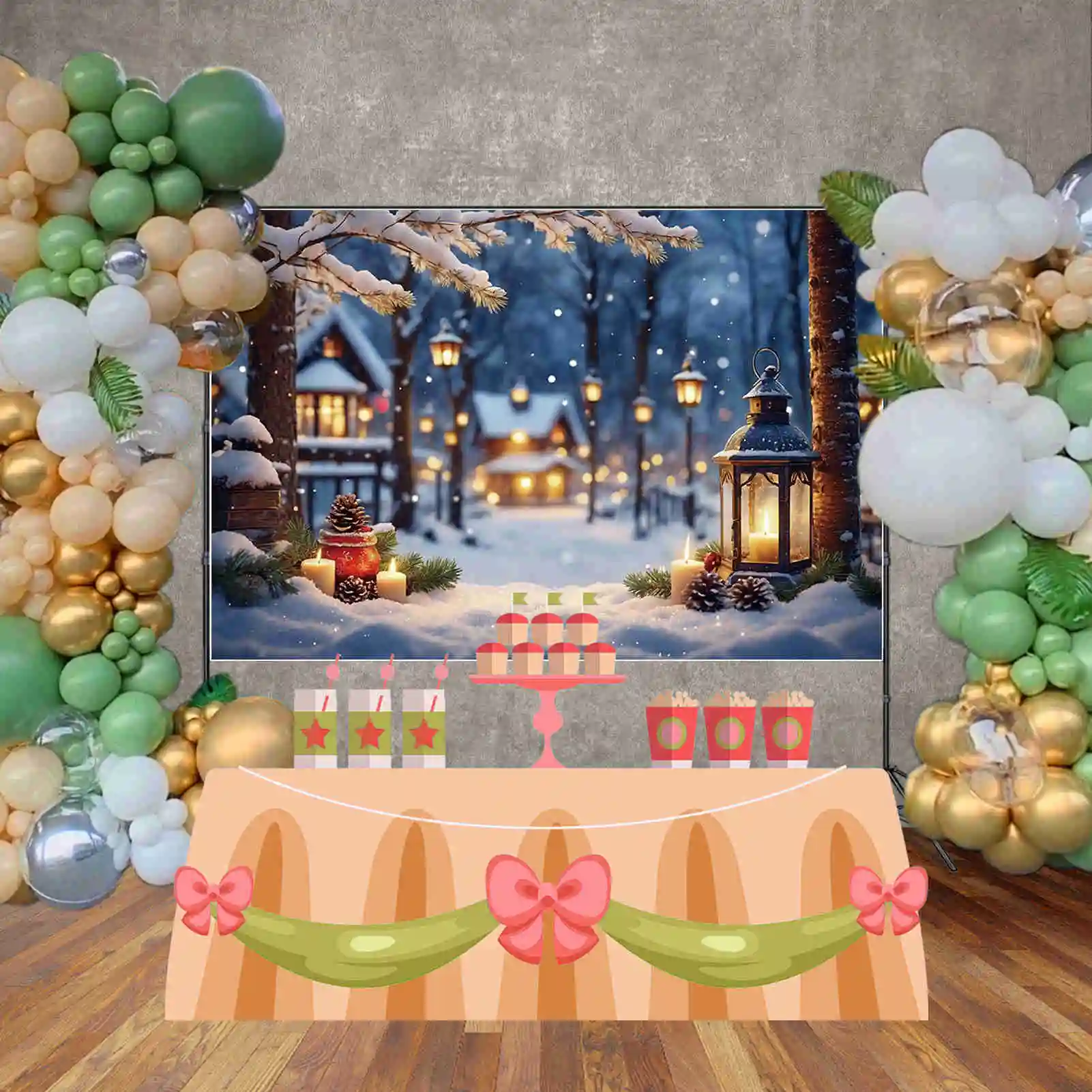 MOON.QG Kerstdorp Achtergrond voor Fotografie Pijnbomen Lichten Photocall Achtergrond Kind Winter Fotostudio Accessoires