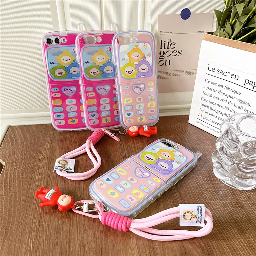 Мультяшный T-Teletubbie со шнурком, телефонный чехол для Samsung Galaxy Z Flip 3 4 5 5G PC, жесткий противоударный чехол-накладка Мультяшный T-Teletubbie со шнурком, телефонный чехол для Samsung Galaxy Z Flip 3 4 5 5G PC, жесткий противоударный чехол-накладка