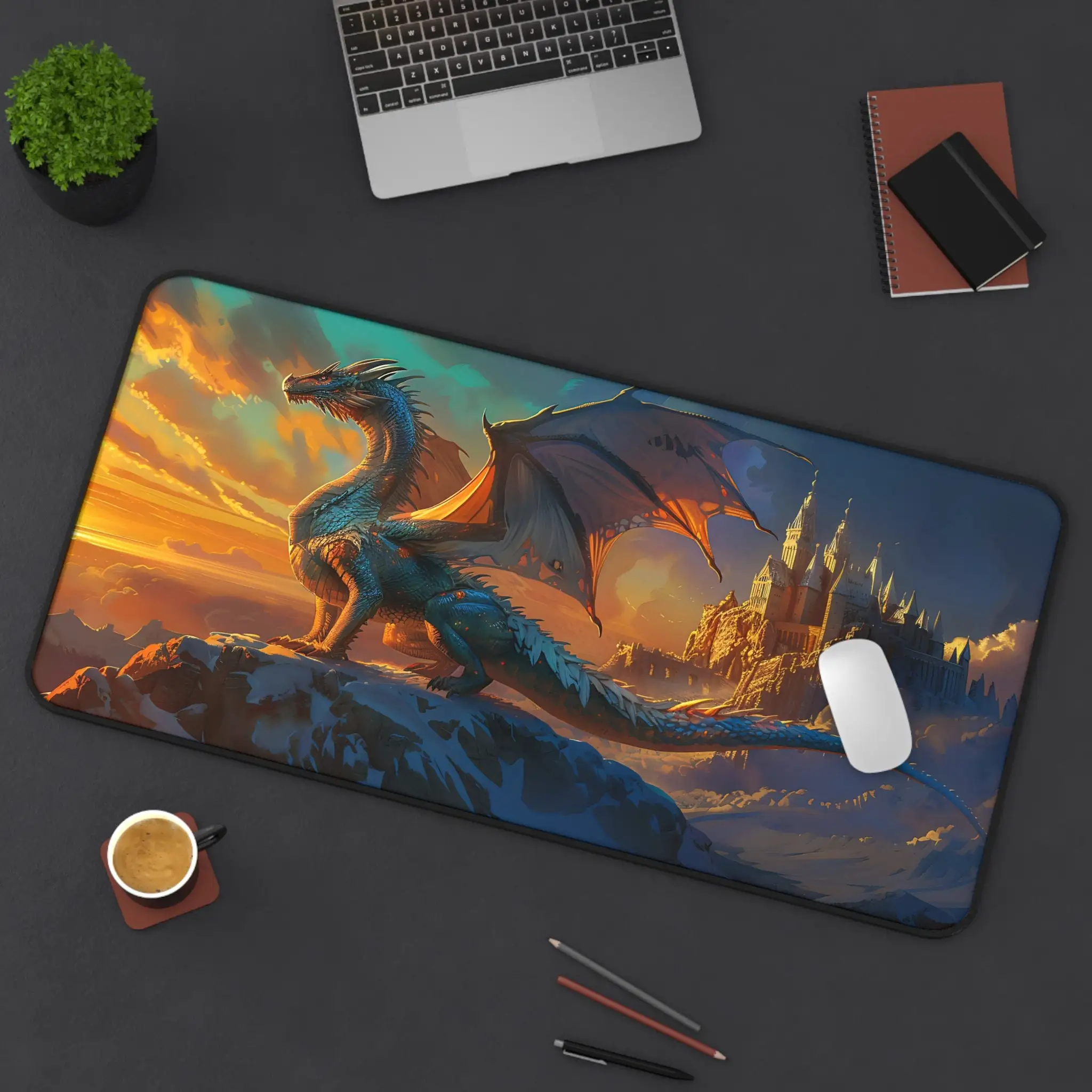 

Dragon and Castle Table Pads, Light Pastoral Mousepads, Bookish Mouse Pad, Fantasy Deskmat, Aesthetic Table Mats, Game Mousepad