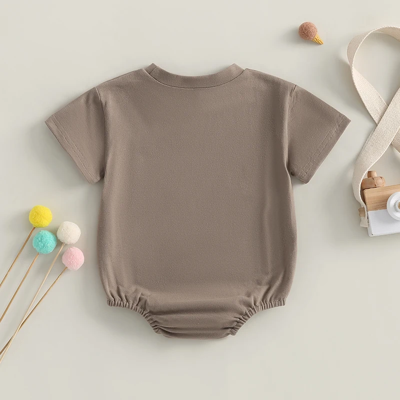 Baby Summer Clothing Infant Boy Solid Color Pocket Romper Short Sleeve Jumpsuit Girl Soft Cotton Sunsuit Newborn Bodysuit