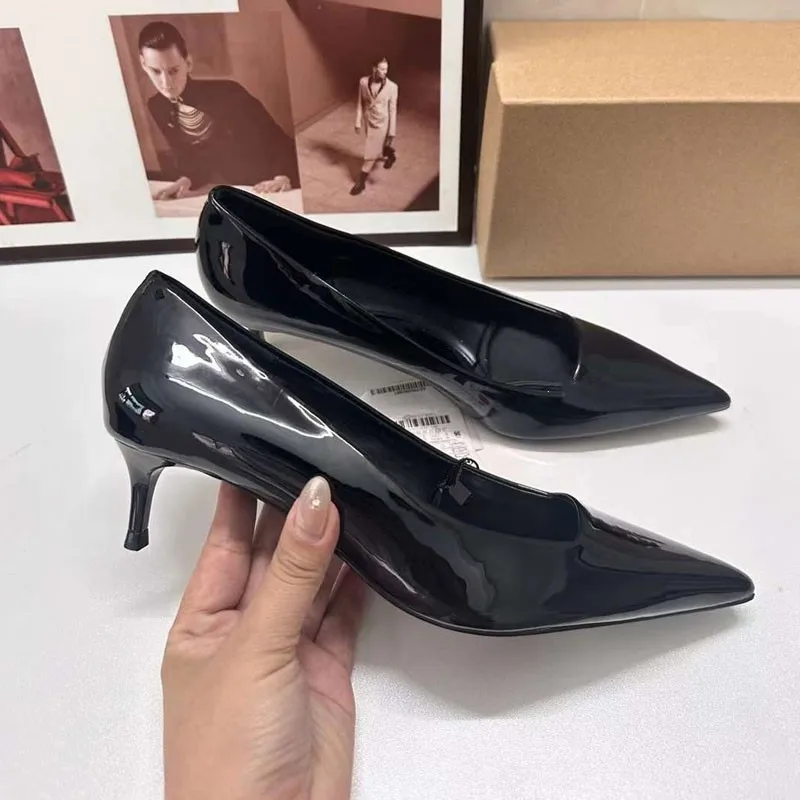 PSEEWE 2024 Women Pumps New Black Low Heeled High Heels Shoes For Women Heeled Elegant Pointed To Office Lady Pumps Shoes Autumn