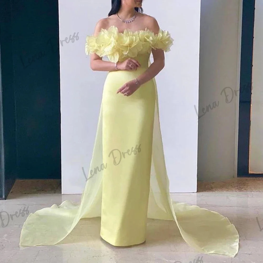 Lena Yellow Serin Evening Dresses for Formal Occasions Sleeveless Luxury Dresses Women 2024 Strapless Ground-length Flowers Gala