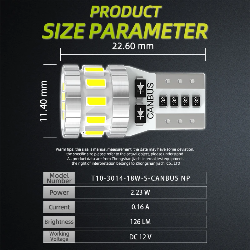Jiachi 2 قطعة لا القطبية CANBUS LED T10 3014Chip-18W ضوء لمبة 6000K 12 فولت سيارة القراءة مصباح لوحة ترخيص ضوء أداة مصباح الأبيض #3