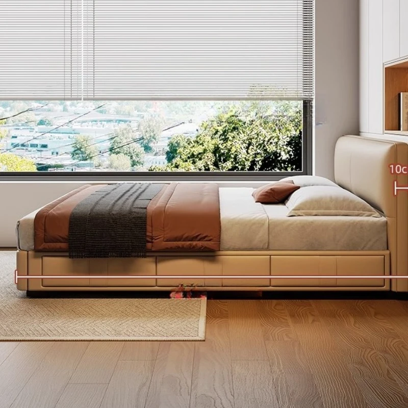 Modern Minimalist Ultra-thin Headboard  Low Backrest Leather Bed  Small Unit  Second  Side To Side  Space Saving Cama Bedroom