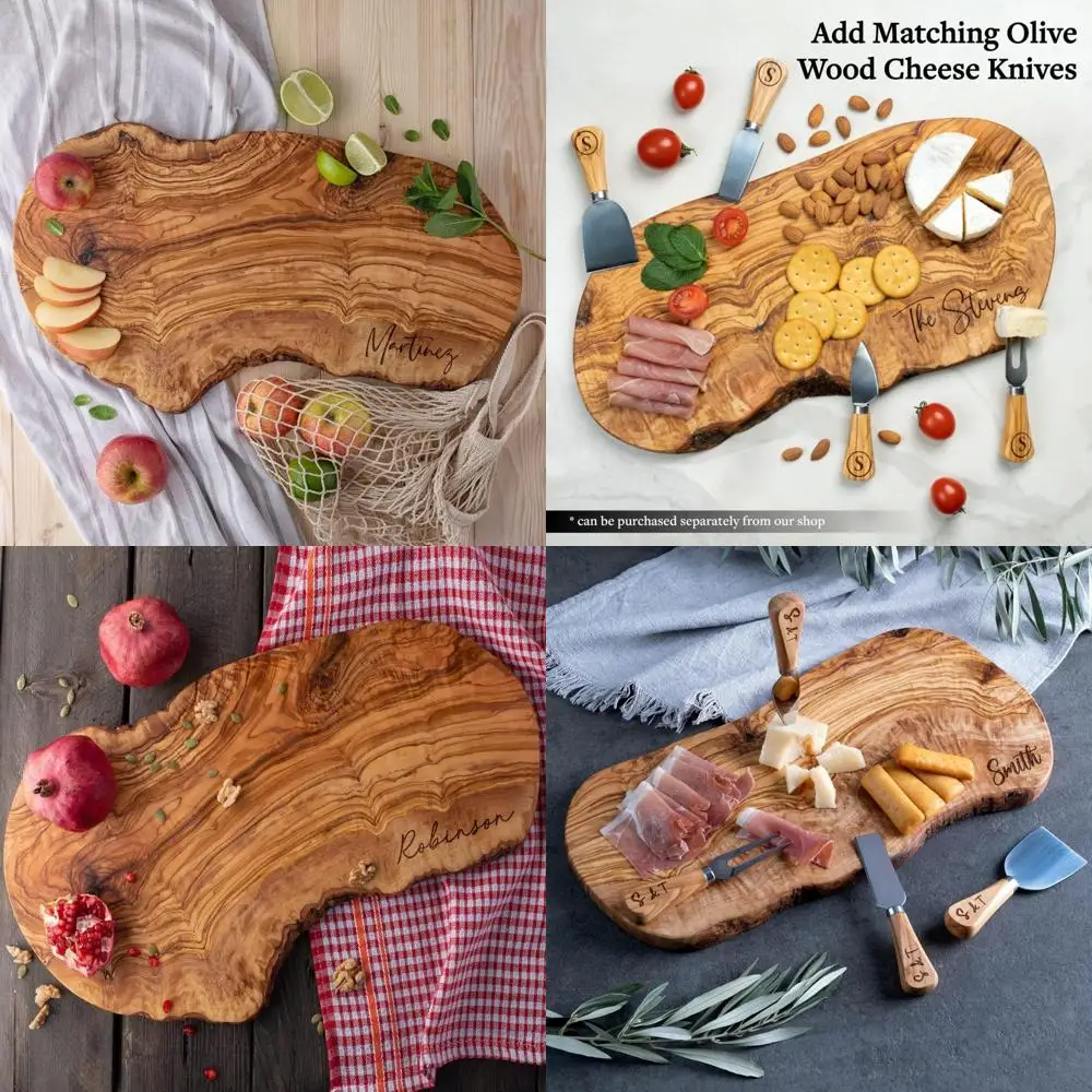 

Индивидуальная доска для мясных изделий из оливкового дерева Live Edge — свадебный подарок в деревенском стиле для любителей сыра