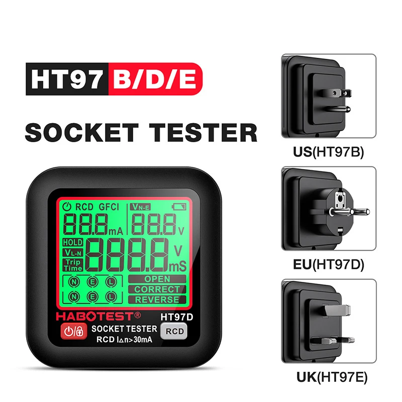 Imagem -02 - Testador de Soquete Digital Eua ue Reino Unido Detector de Soquete de Teste de Tensão Detector Inteligente com Tela Retroiluminada hd Detecção de Proteção contra Vazamento