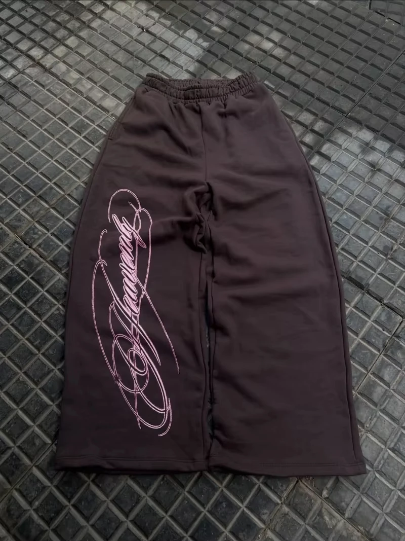 2026 Herren Mehrfarbige Jogginghose, Kursiver Gotischer Vertikaler Schriftzug, Kordelzug, Elastischer Bund, Hip-Hop Streetwear Hose für Kinder – Detail 5
