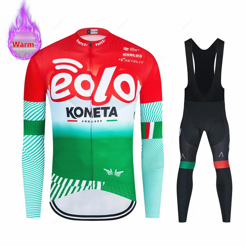 Eolo Kometa Zimowa odzież kolarska Długie rękawy Termiczny polar Uniforme Set Męska koszulka rowerowa MTB Maillot Ropa Ciclismo