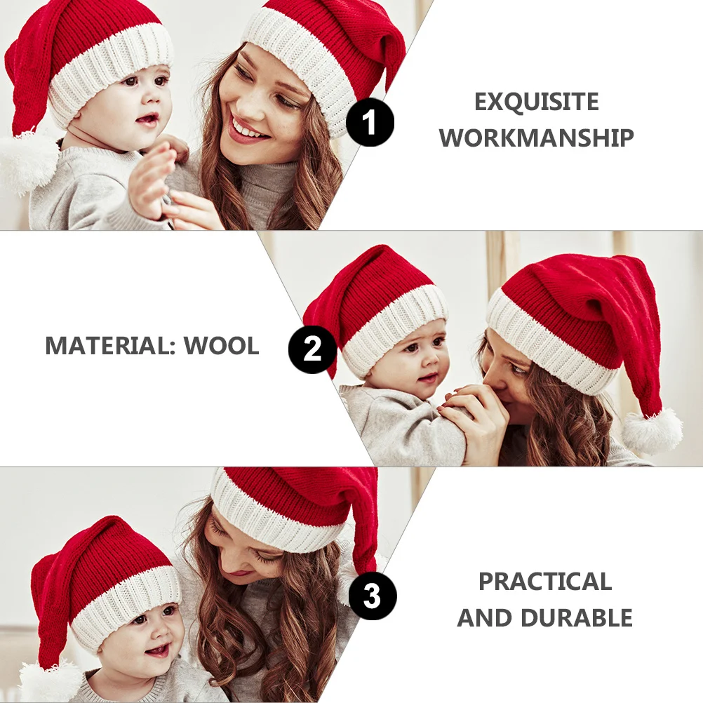 

Knitted Hat Santa Christmas Wool Cap Warm Holiday Party Hat For Adults Xmas Red White Elastic Stretchy Beanie