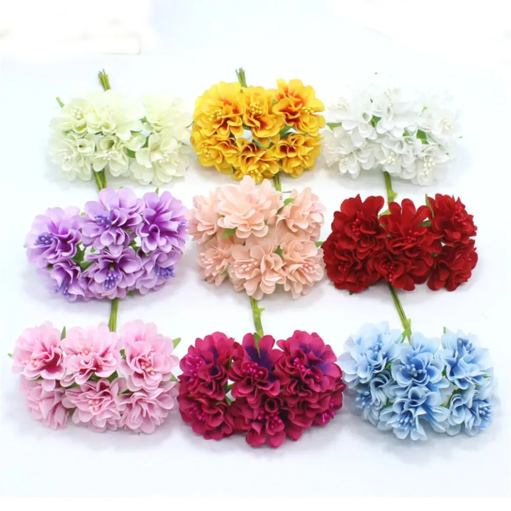 18PCS Artificial Flowers Bouquet Stamen Wedding Party Christmas Home Decorations Handmade Wreath Gift Scrapbook Craft Fake Plant