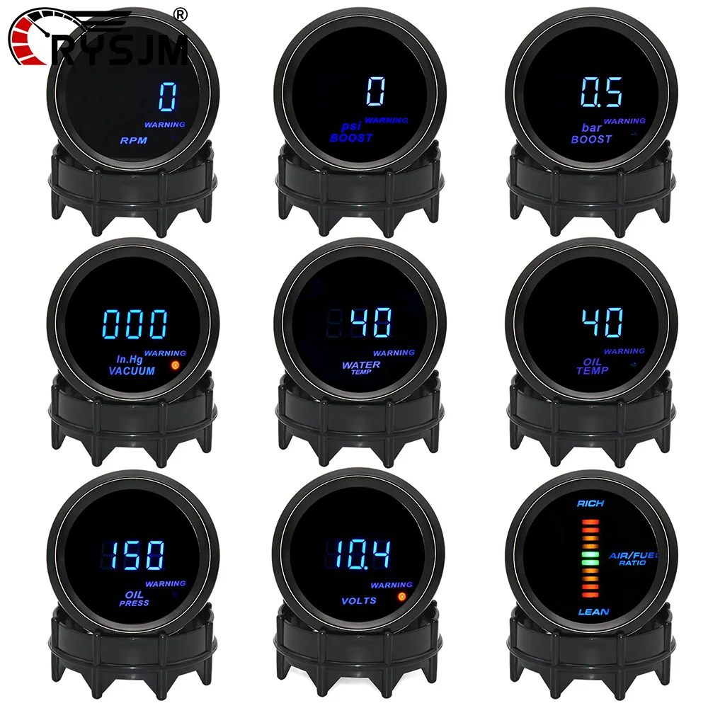 2 Zoll 52mm Digitales Auto-Instrumenten-Set: Wassertemperatur, Öldruck, Turbo-Boost (PSI/BAR), Voltmeter, Drehzahlmesser