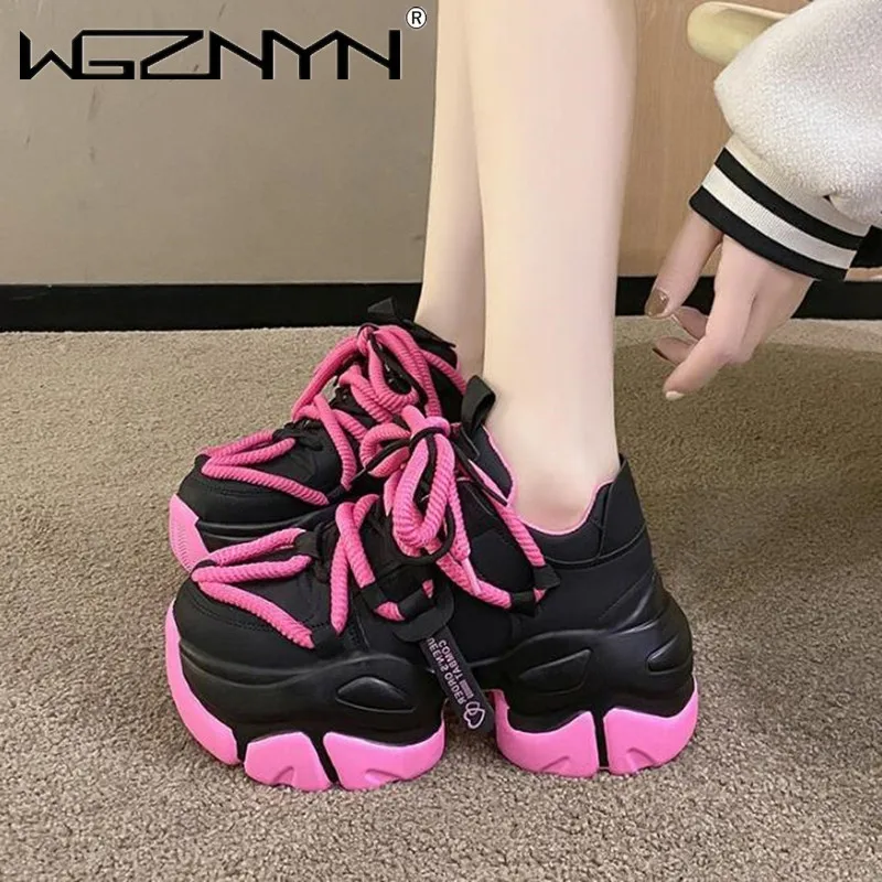 

New High Platform Sneakers Women Thick Sole Sports Ladies Trainers Vulcanized Shoes Woman Chunky Sneakers Zapatillas Mujer 7.5CM