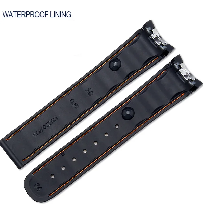 Curved 20mm Rubber Watchband Fit for Omega AT150 Seamaster 300 AQUA TERRA Diving Bracelets Black Blue Silicone Watch Strap