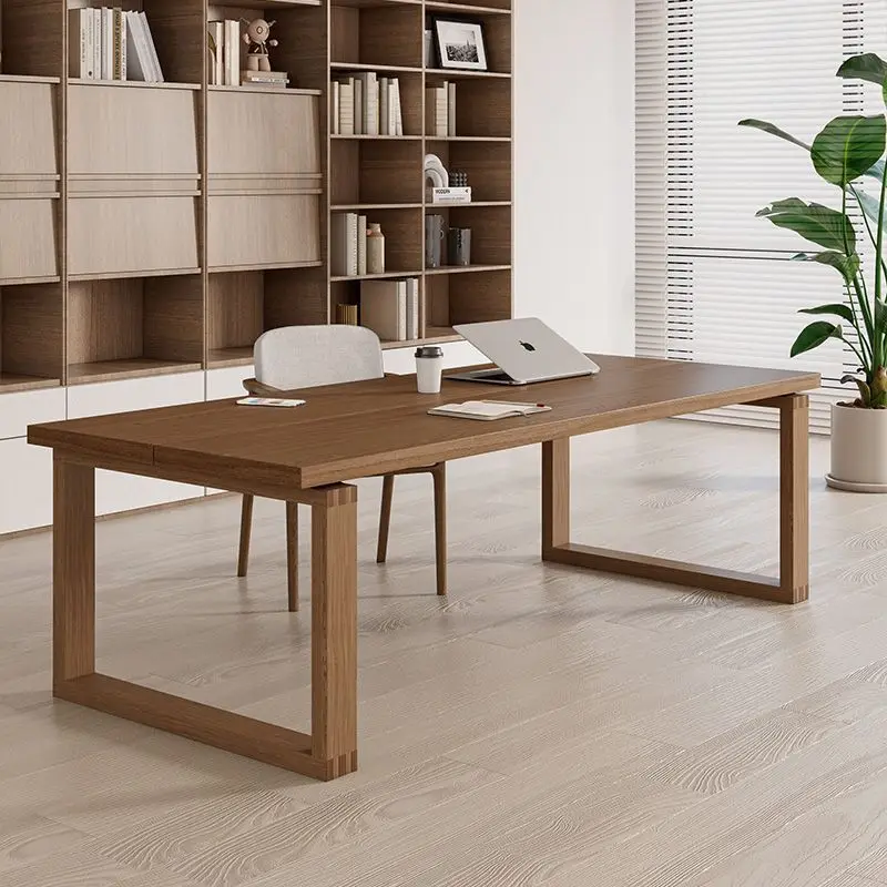 Japanese-style Mobian Solid Wood Dining Table, Desk Integrated Dining Table, Nordic Log Style Rectangular Ash Wood Table