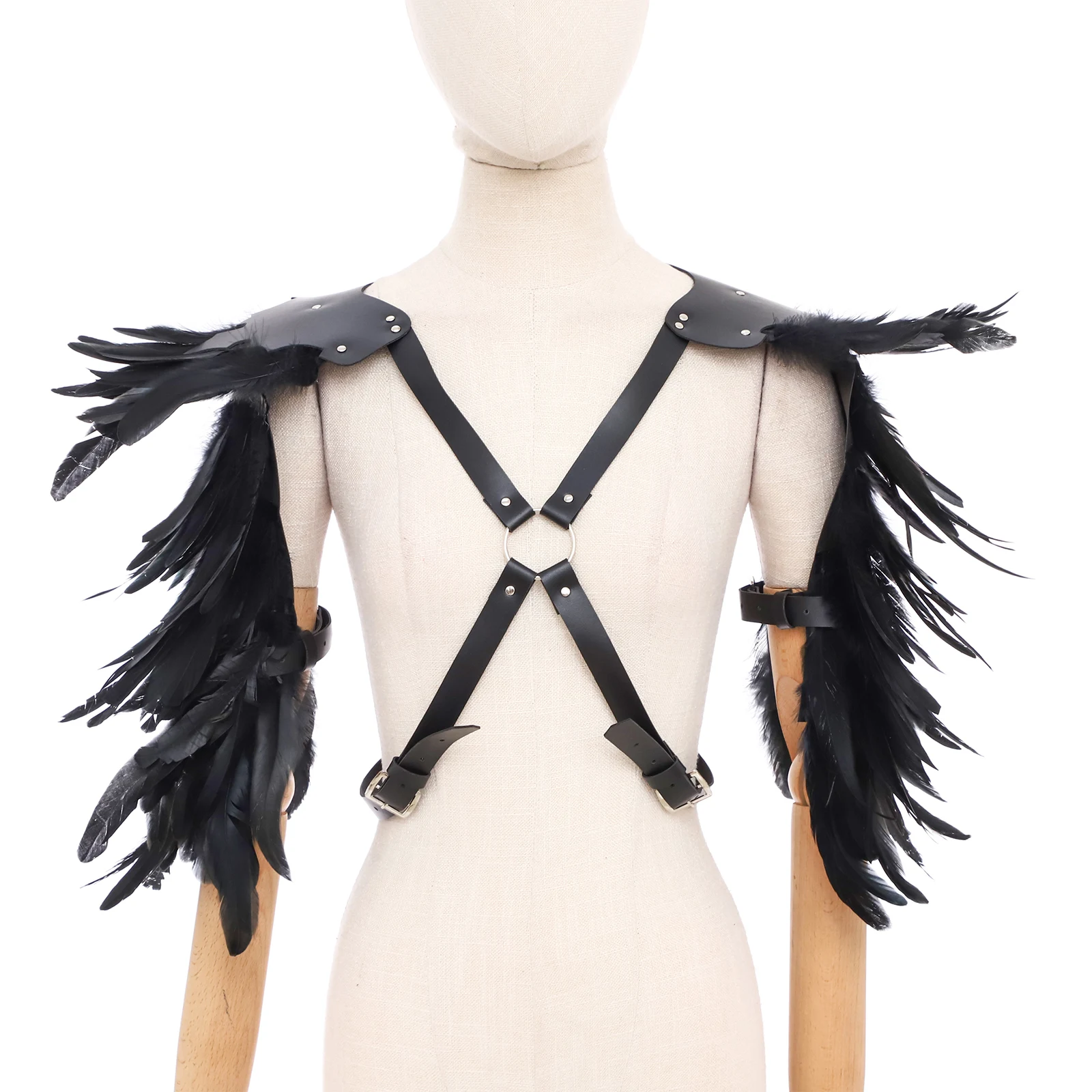 Steampunk Roman Gladiator Shoulder Armor Leather Helmet Feather Strap Shawls Men Halloween Viking Knight Samurai Cosplay Costume