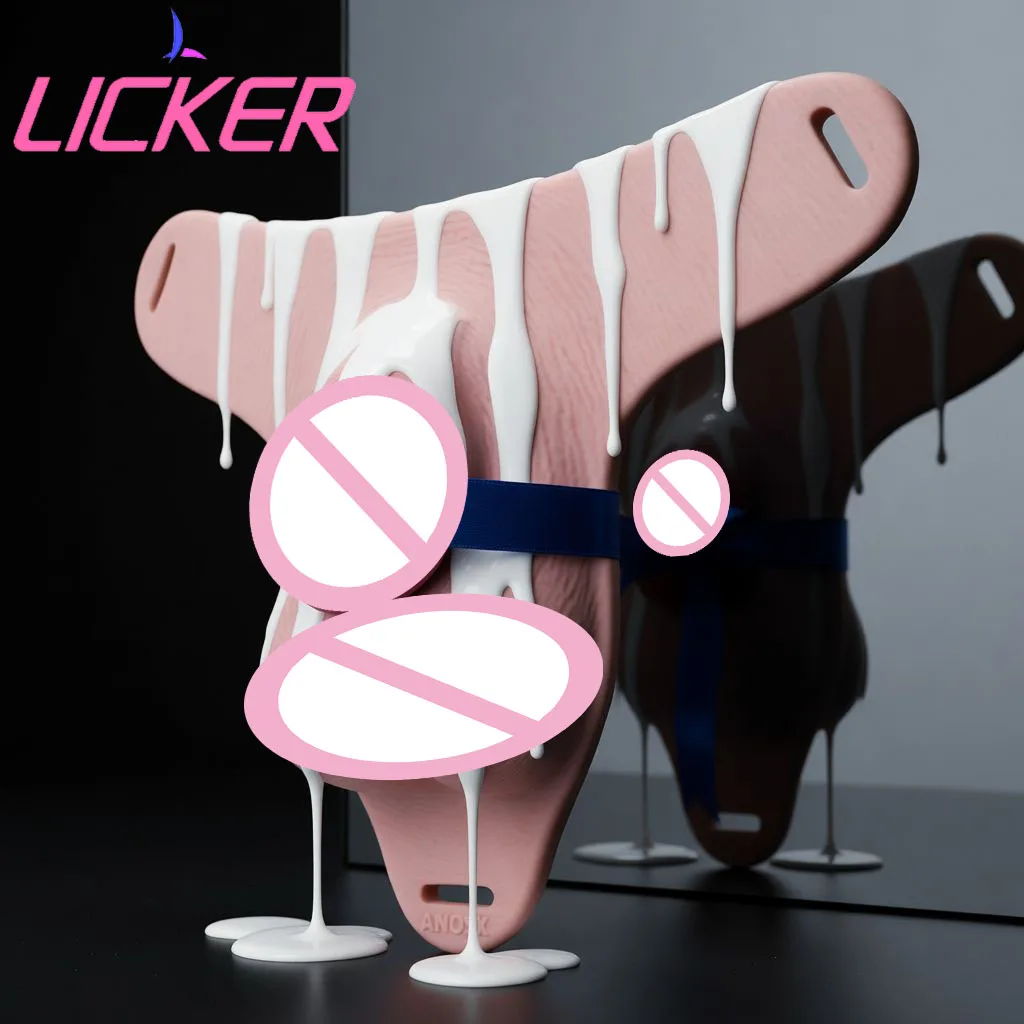 LICKER سيليكون القضيب بانت قضيب جلدي ديك عبودية كم قفص العفة مع فتحة الإحليل BDSM لعبة الجنس حزام الولاء غمد الديك #1