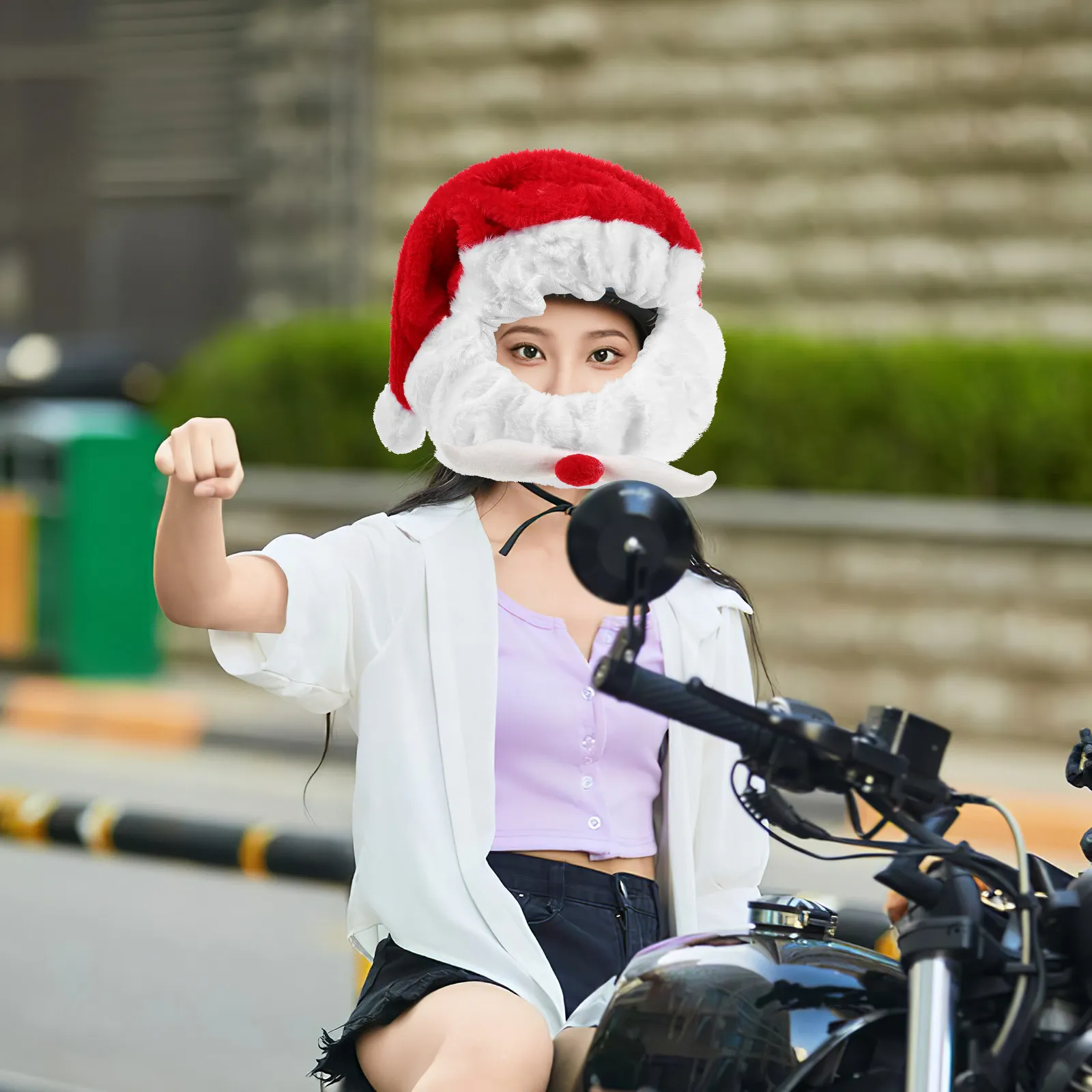 

Motorcycle Christmas Hat Santa Claus Design Elastic Stretch Cover for Outdoor Riding Festive Decor Fun Holiday Accessory
