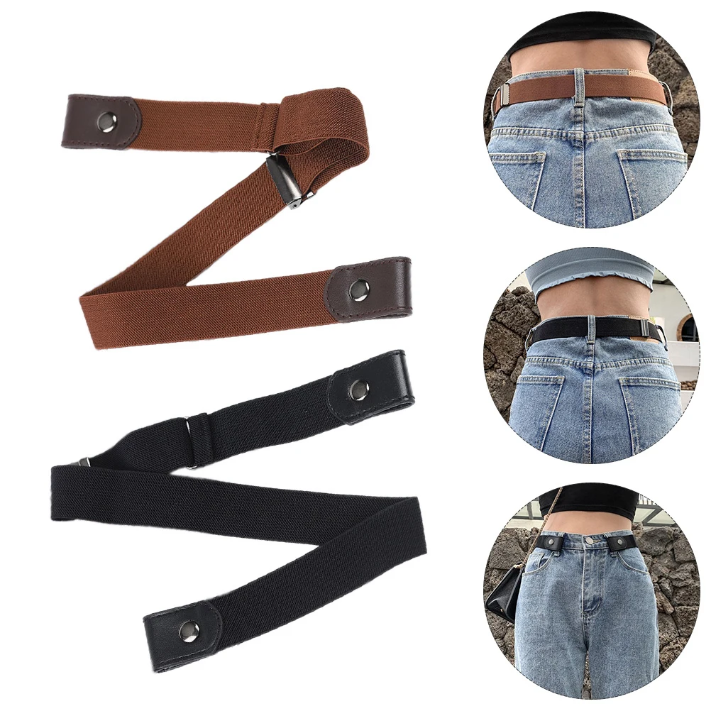 

2pcs Elastic Invisible Jeans Belt Women No Buckle Invisible Stretch Fashion Women Stretch PU Belt Jeans Accessory NEW 2025