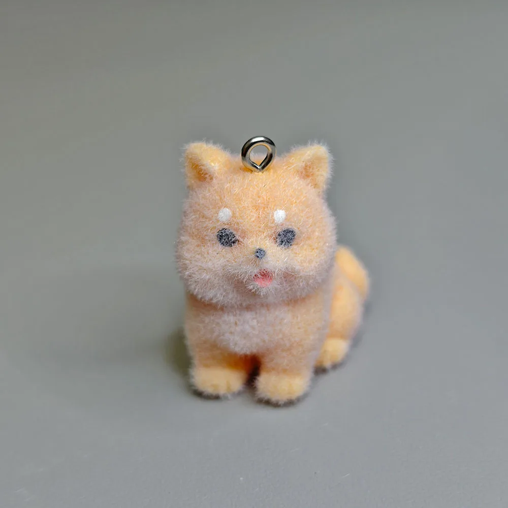 

20PCS Kawaii 3D Fluffy Flocking Animal Dog Charms Miniature Dolls Keychain Necklace Pendant DIY Crafts Jewelry Make fittings