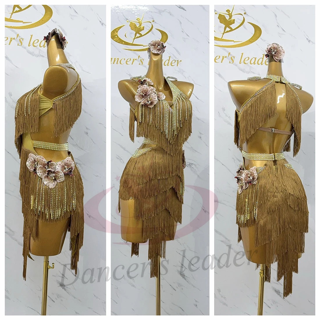 الرقص اللاتيني AB Stone أنثى الكبار الأطفال الراقية مخصصة زهرة شرابة الماس الأسود بركة السامبا أداء اللباس