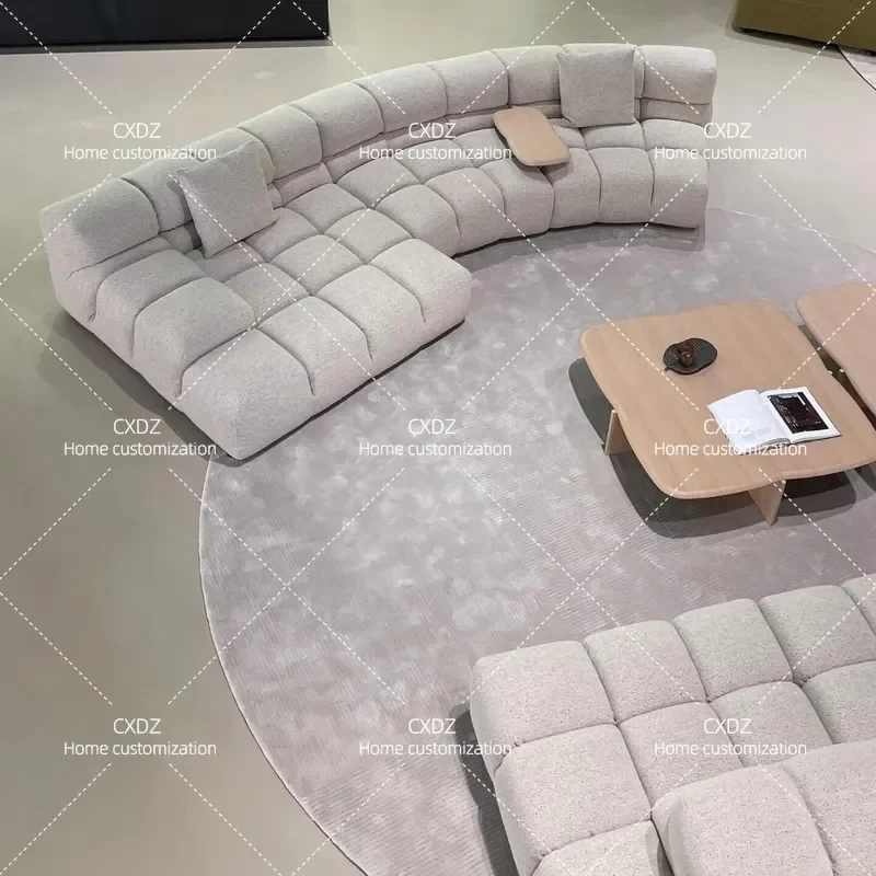 Semicircular Curved Living Room Sofa for Large Apartment Villa Minimalist Medieval Style High End Fabric 2026 New Model