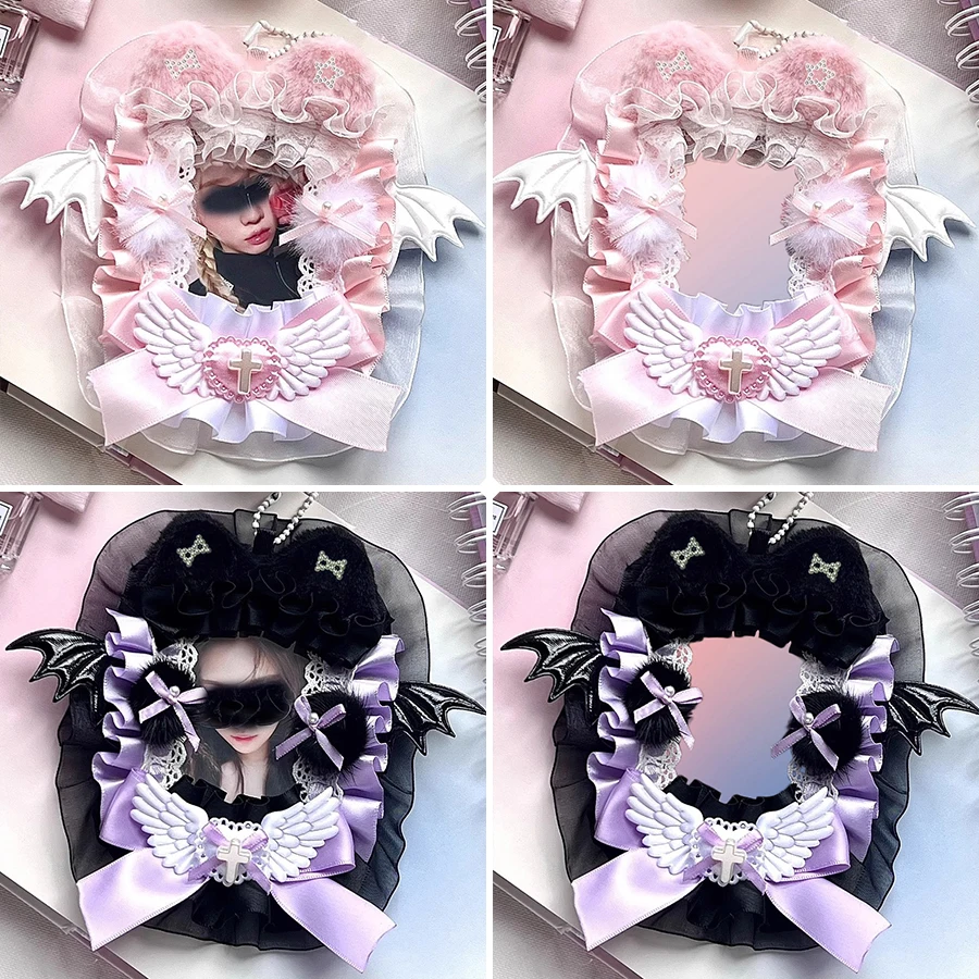 Plush Cat Ear Bat Wing Heart Cross Lace Photocard Display Card Holder Lolita Bow 3 Inch KPOP Photocard Decor Border Macaron Color Polaroid Photo Frame Idol Collection Itabag Decor Ornament photocard topper