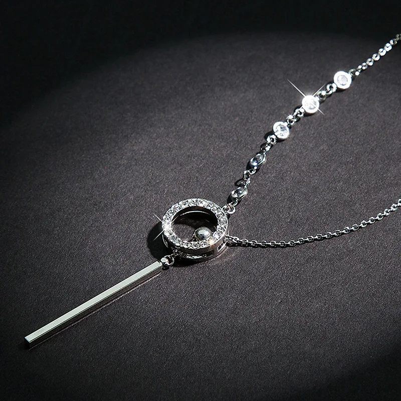 Women's Fashion Long Sweater Chain Pendant Necklaces Shiny Micro Crystal Round Circle Drop Female Trendy Necklace Accessories