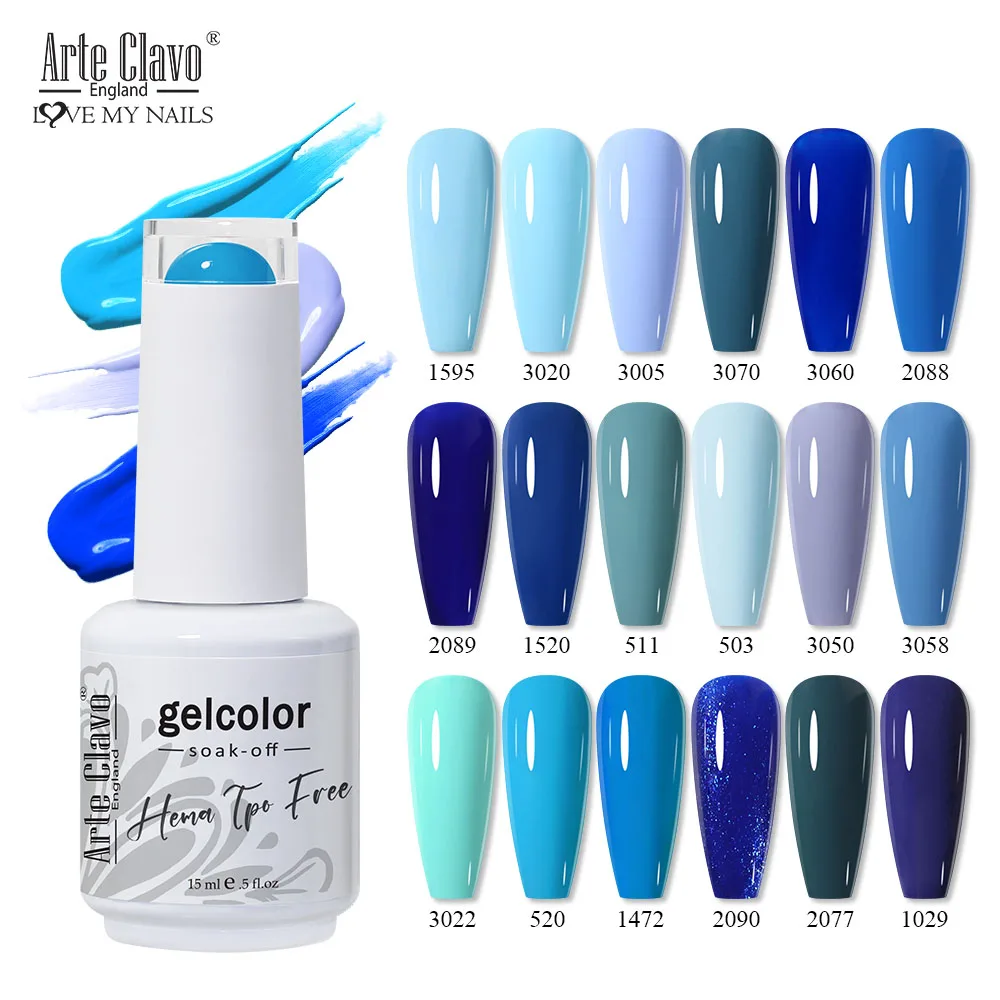 Arte Clavo Blue Color Series Gel Nail Polish Long Lasting Varnish Lacquer Gel Top Base Coat Soak Off Nail Art Design Manicure