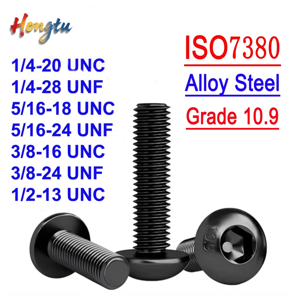 

Round Button Head Hex Socket Mushroom Screws - Grade 10.9 Alloy Steel, Allen Key Drive, UNC/UNF (ISO7380), 1/4" 5/16" 3/8" 1/2"
