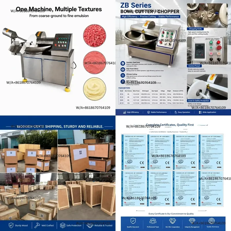Factory Direct Commercial Meat Bowl Chopper Machine Stainless Steel Meat Mincer Emulsifier Food Processing Equipment