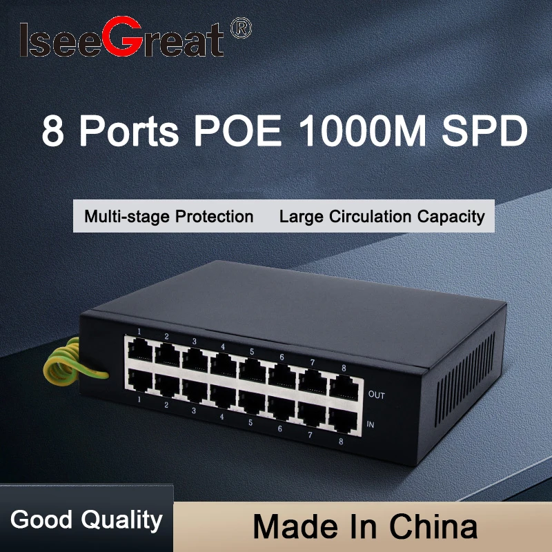 8CHs POE 1000M SPD Gigabit cavo di rete segnale parafulmine RJ45 fotocamera Thunder Multi Port monitoraggio protezione contro le sovratensioni