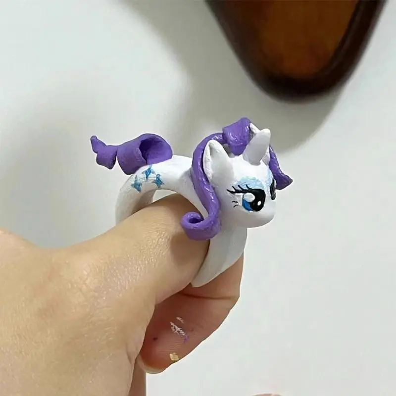 Kawaii My Little Pony Ring Pinkie Pie Fluttershy Rainbow Dash Cartoon Anime Doll Stereoscopic Glazed Ring Jewelry Gift Kids Toy