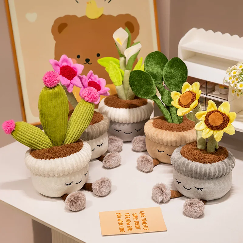 New Creative Lifelike Potted Plants Plush Toys Soft Cute Sunflower Cactus Toys Pretty Home Decor Funny Photo Props Nice Gift