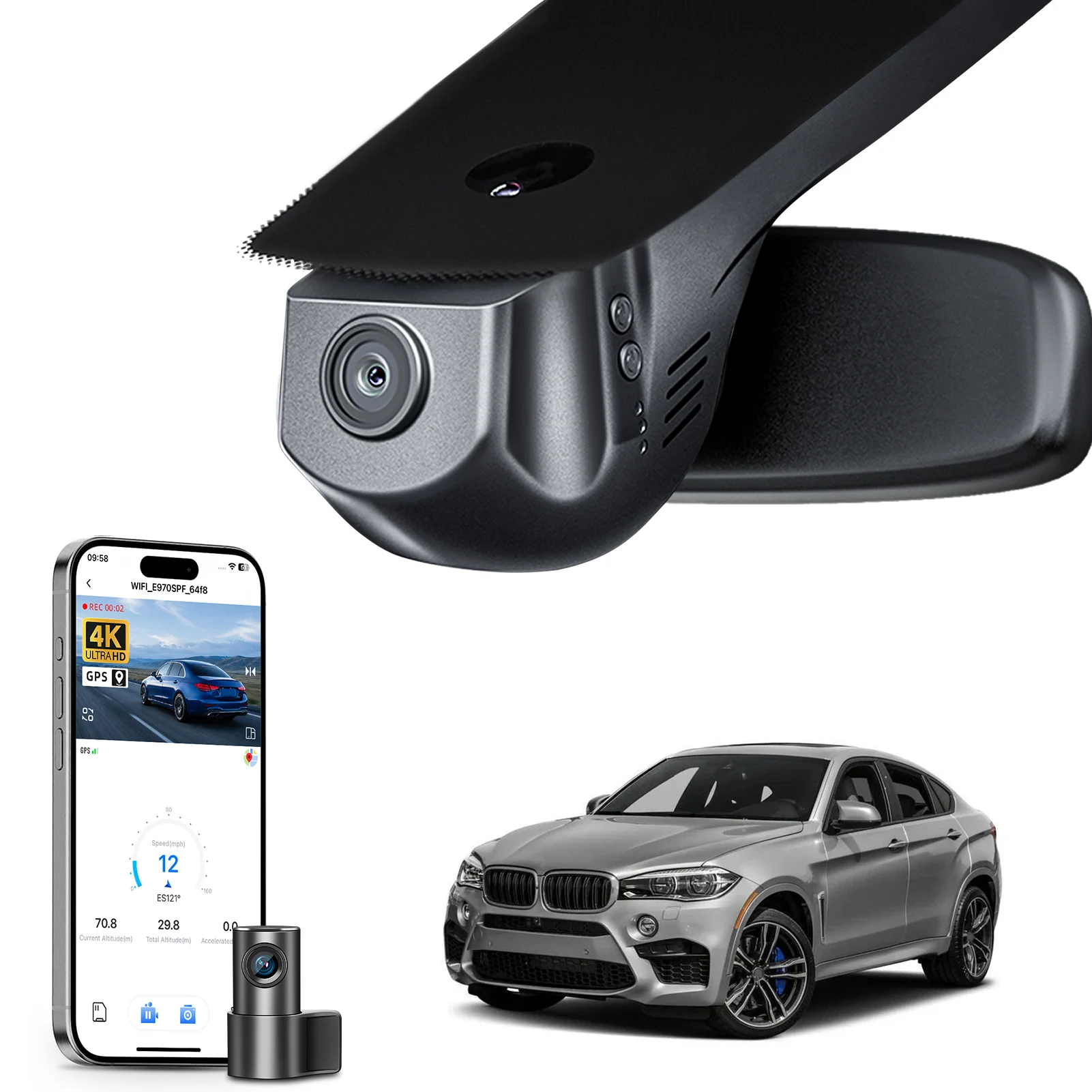 Dedicated 4K Dash Cam For BMW X6 Gen2 F16 Car Camera Recorder (Model A/B) 2015-2019 GPS WiFi & APP Plug and Play DashCam