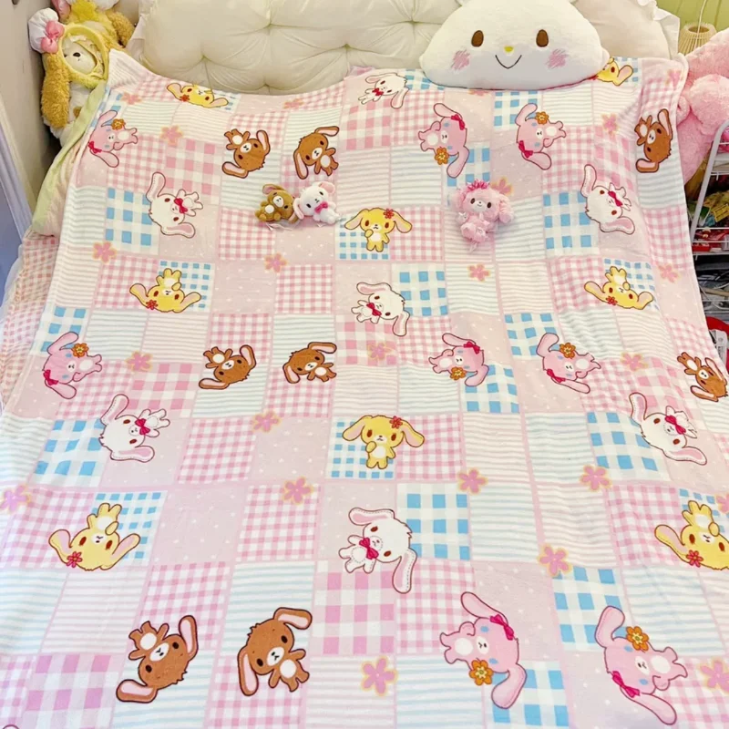 Kawaii Sanrio Sugarbunnies Cute Coral Plush Blanket Office Home Lounge Chair Blankets Cartoon Loving Soft Printed Blankets1.5*2m