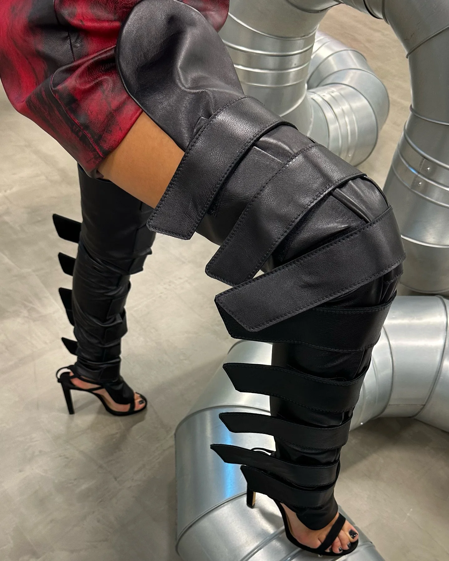 Black Buckle Women Over Knee Boots Sexy Punk Style Belt Buckle 10/12cm High Heel Sandals Over The Knee Boots Size 44