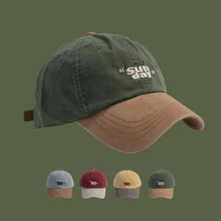 American Retro Color Matching Cotton Baseball Hat Women Vintage Versatile Baseball Cap Trendy Men Street Hip-hop Sun Cap