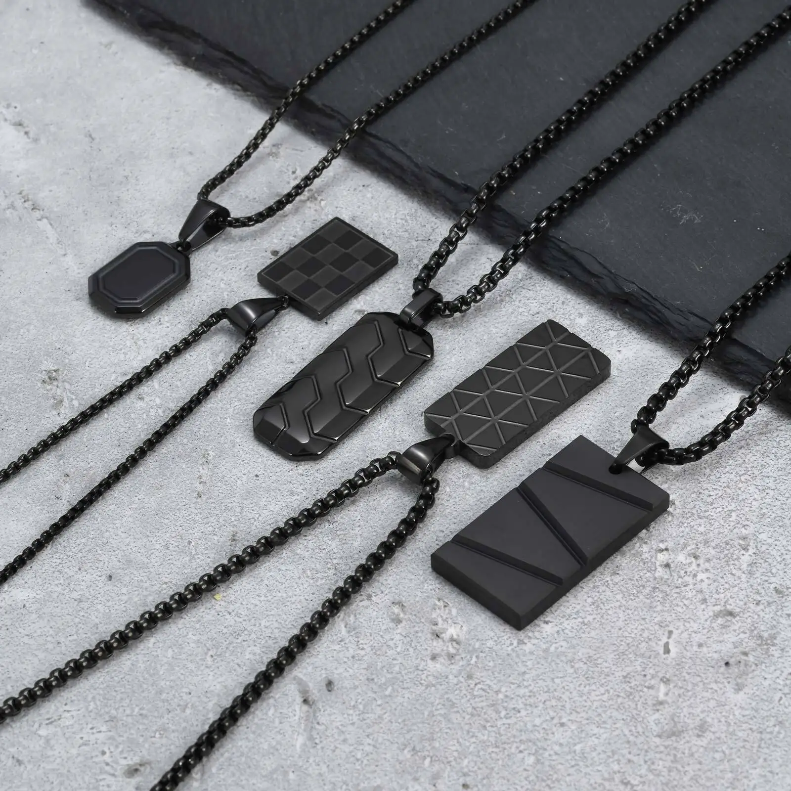 Vnox Kleine Dogtag-Anhänger Halsketten für Männer, Schwarz-Silberfarbener Edelstahl Militär-Erkennungsmarke mit Kastenkette Geschenk für Ihn – Detail 7