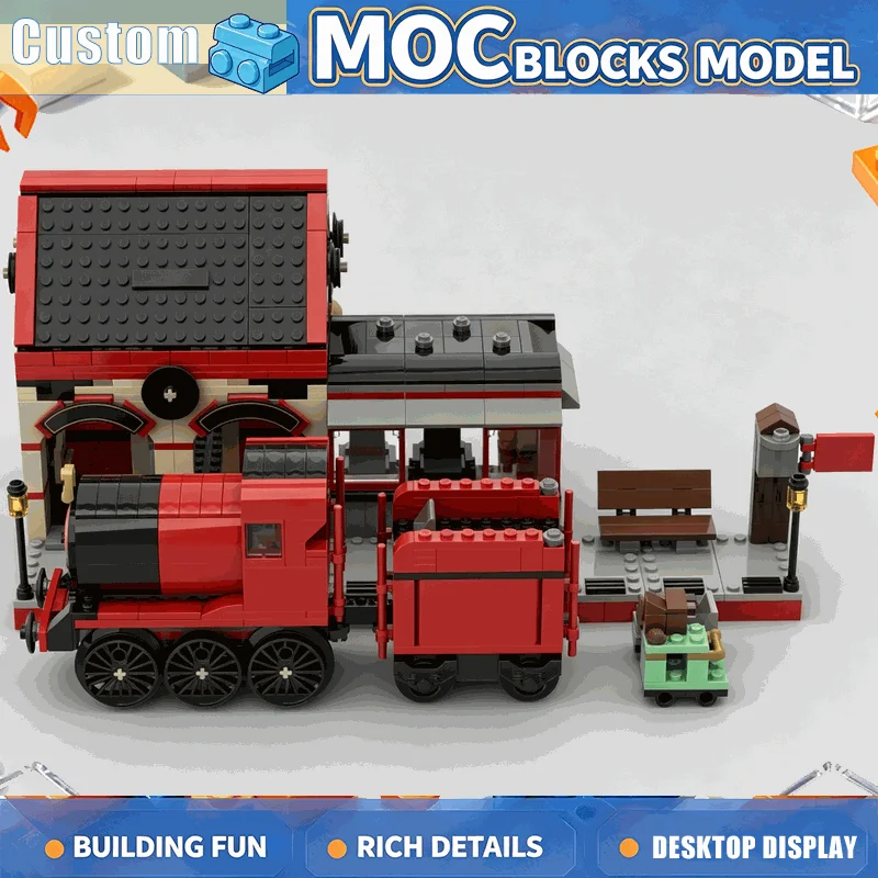 616PCS Retro Train Station With Steam Locomotive Model Custom Puzzle DIY Building Blocks Creative City Scene Education Toy Gift