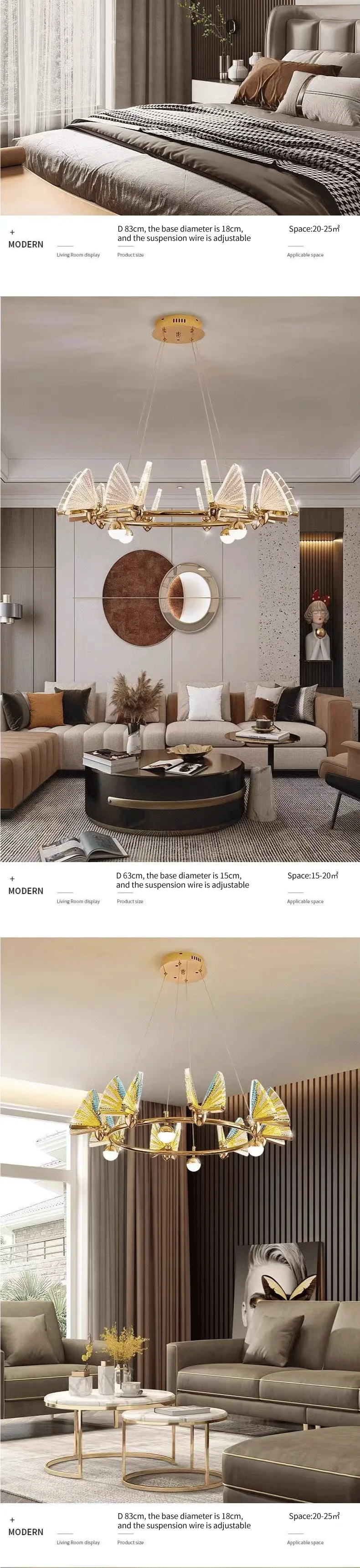 Acrylic Butterfly LED Pendant Lights Living Room Gold