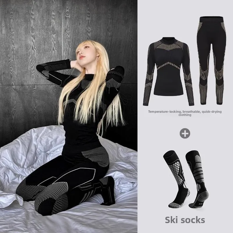 

Genuine Outdoor Skiing Quick-Drying Clothing Thermal Underwear, New Compression Clothing Hiking Function 3pcs Set