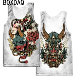 3D Horror Mask Tattoo Printed Men Vest Cool Street Personality Tops Summer Sleeveless O-Neck Oversized Tank Tee Breathable Tops