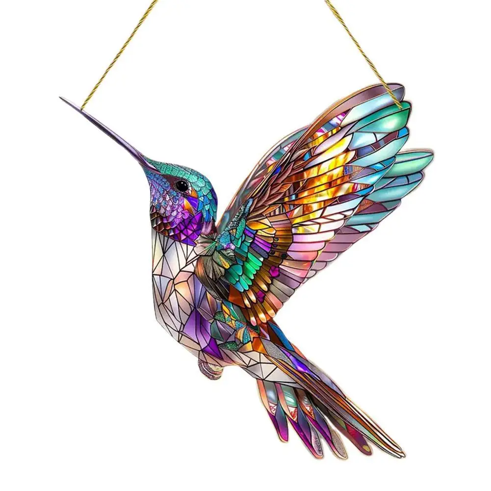 2D Hummingbird Christmas Trees Hanging Ornament Colorful Acrylic Window Decoration Porch Pendant For Home Window Indoor Decor