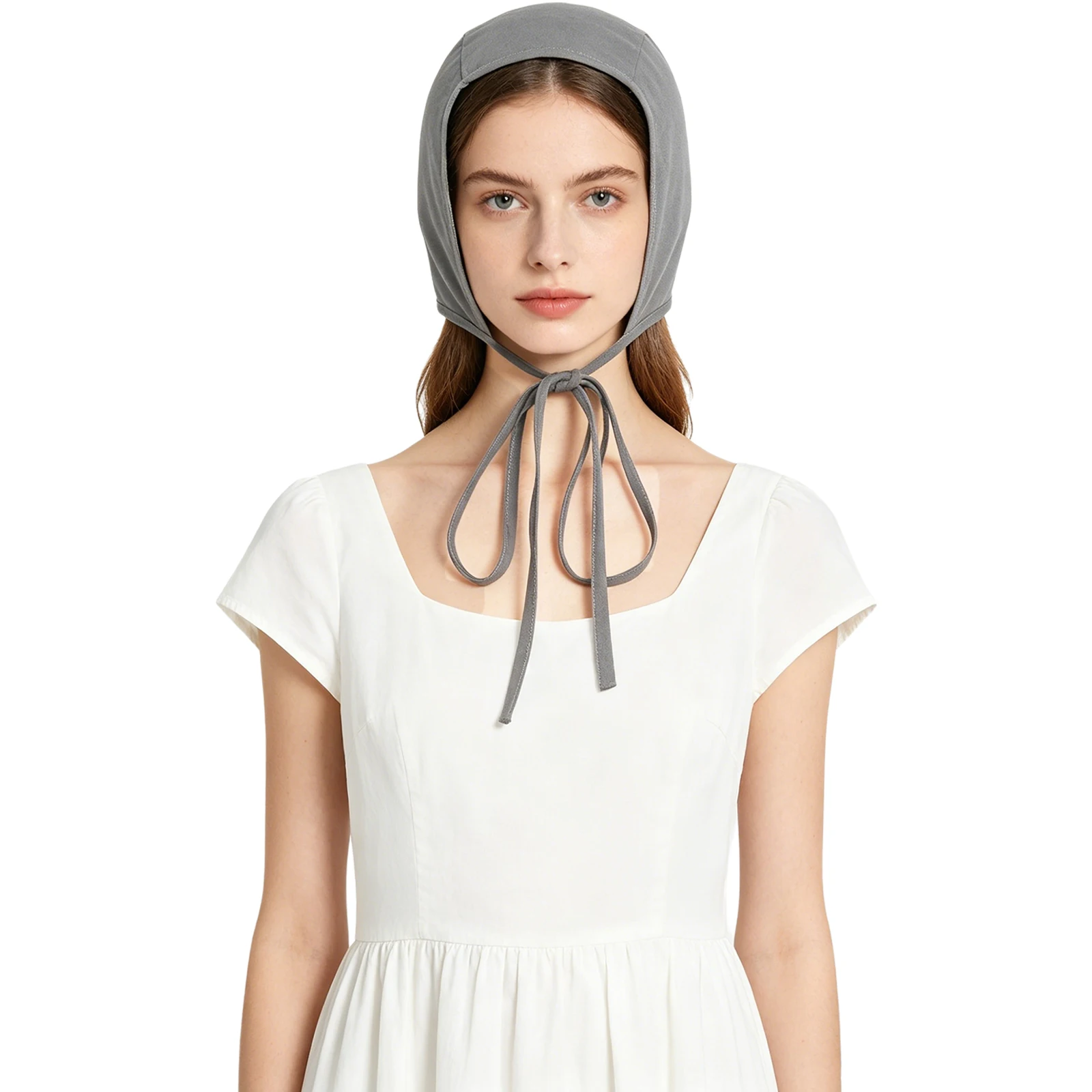 Womens Medieval Victorian Colonial Coif Cap Adjustable Chin Straps Brimless Hat Headpiece for Daily Wear Tea Party Festivals