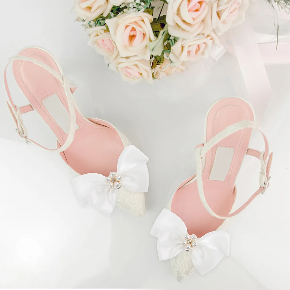 2 Pairs Shoe Remove The Bow Clip High Heels Wedding Clips Jewelry White Pearls Bride Bridal