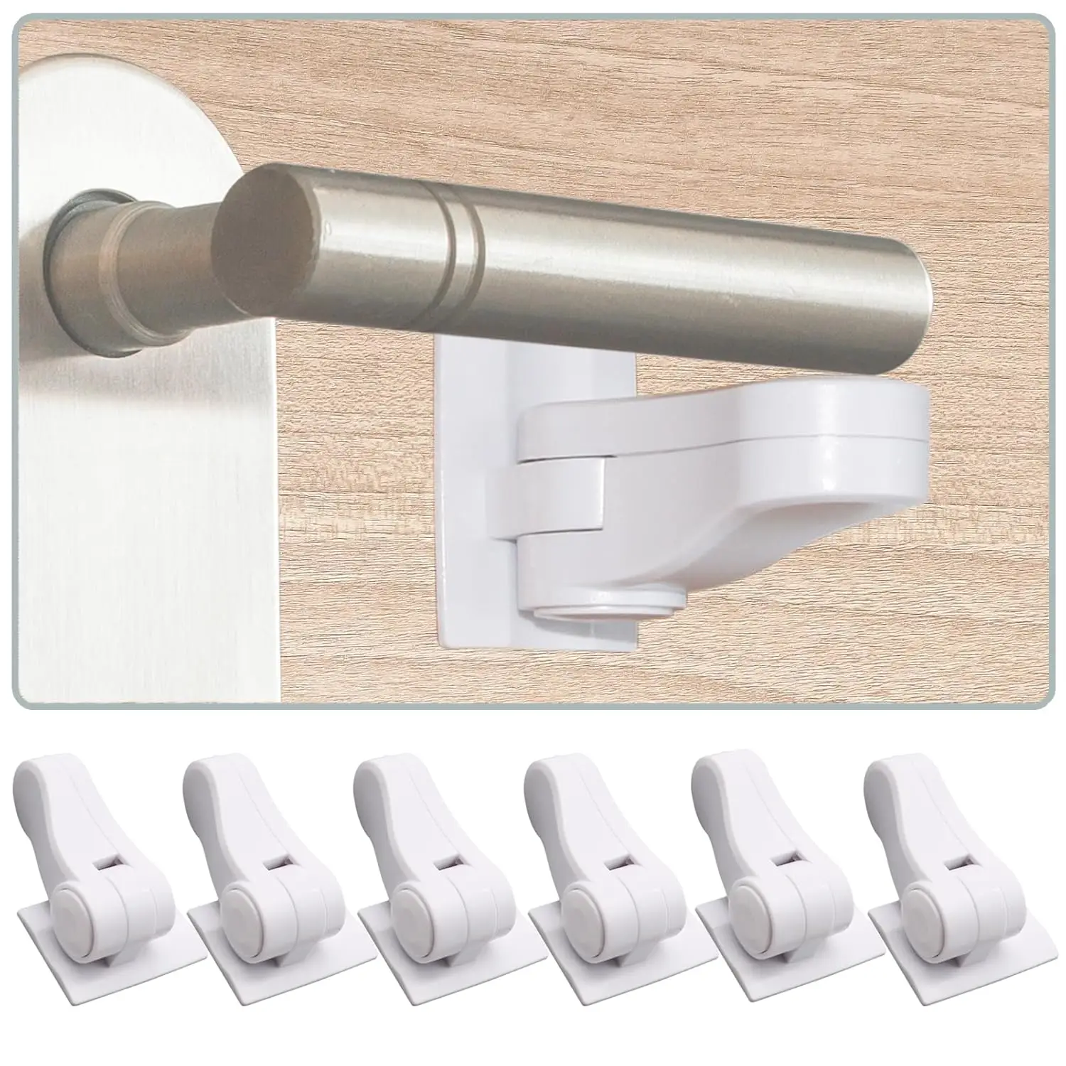 

6-Pack No-Drill Child Safety Door Locks with Adhesive, Easy One-Hand Operation for Kids Protection