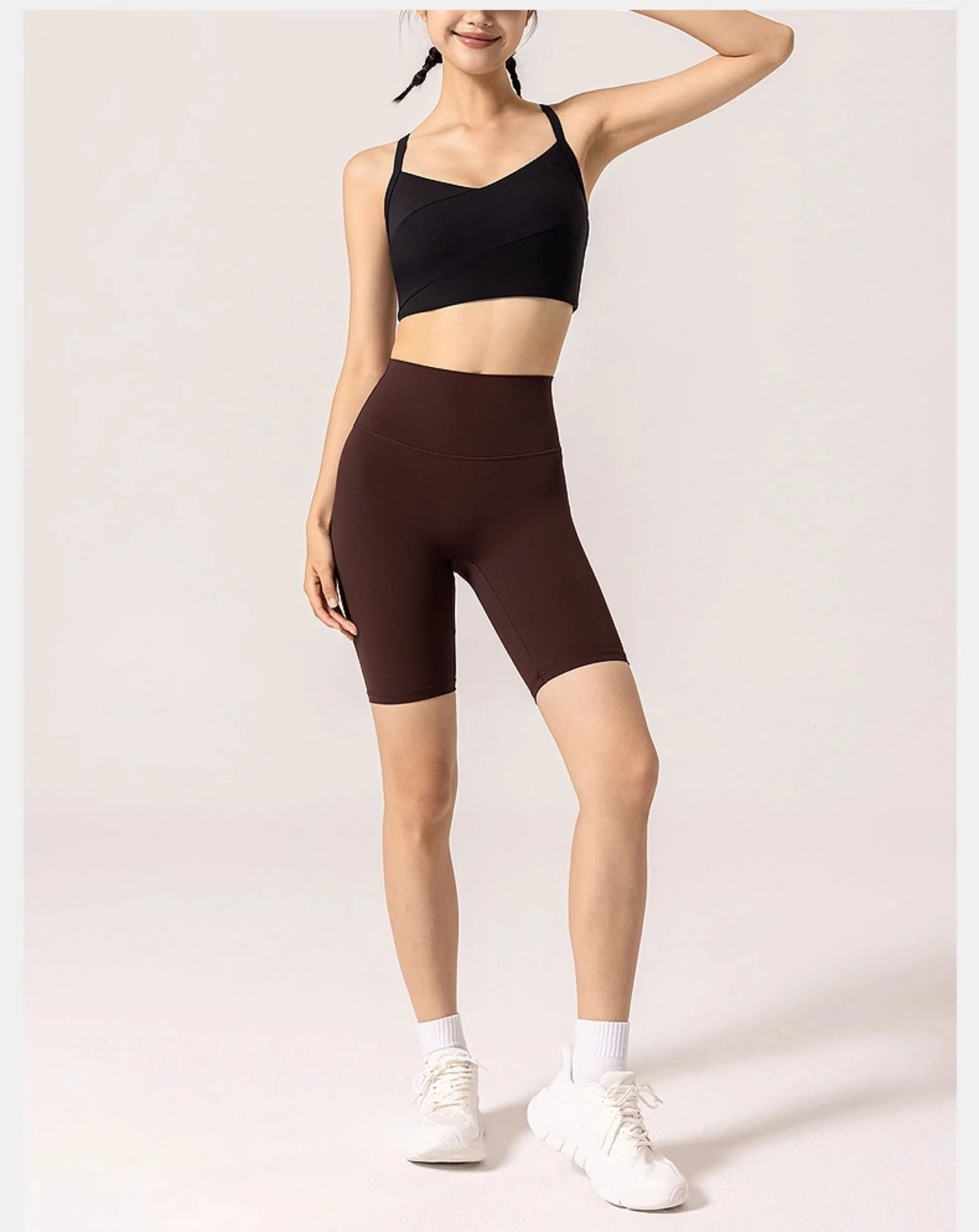 요가 반바지 베이지 여성 트레이닝 모달 짐 운동 기본 빠른 건조 원단 하이 프린트 대비 색상 솔리드 스트레칭 블랙 사이드 타이트핏