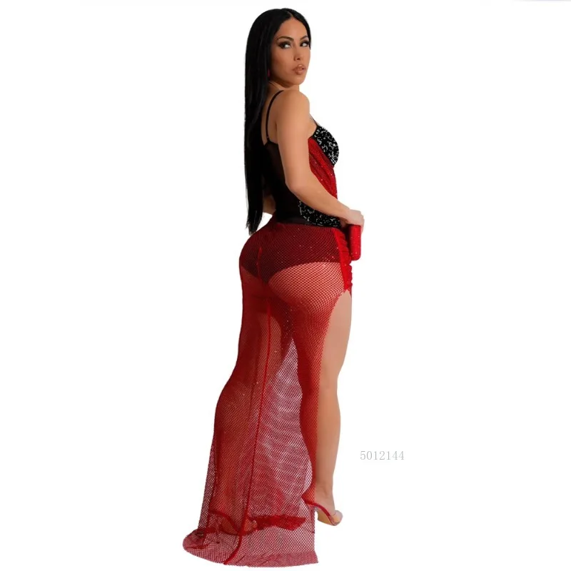 Luxury Irregular Lace Rhinestone Fish Bone Mesh Spaghetti Strips Slim Split Long Party Women Sexy Birthday Wedding Guest Dress