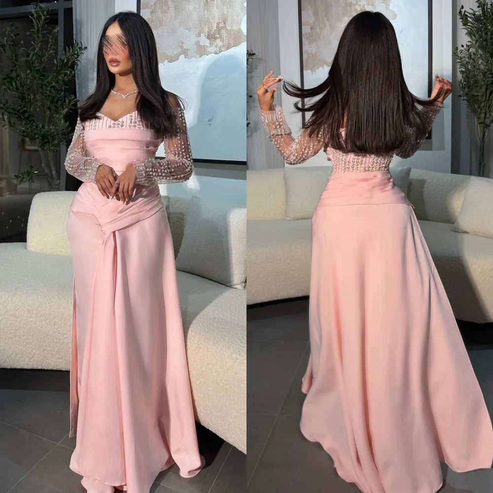 

Customized Fashion Matching Jersey Pleat Ruched Beading Sequined Straight Strapless Long Dresses Bespoke Occasion Dresses Retro